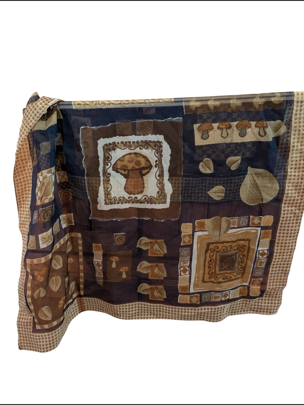 Mushroom Print Square Scarf in Brown and Navy